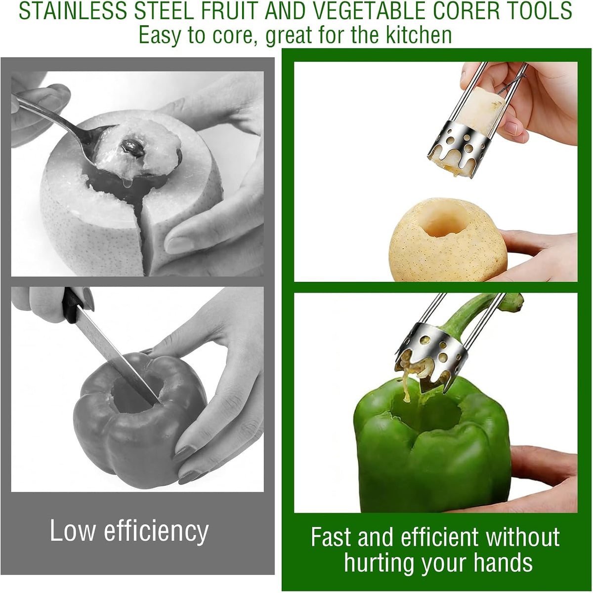 2PCS Apple Corer Tool,Stainless Steel Bell Pepper Corer Seed Remover Tool