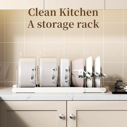 Pot Rack -Expandable Pan Organizer for Cabinet,Pot Lid Holder with 7 Adjustable Compartment for Kitchen Cabinet Cookware Baking Frying Rack,Apricot