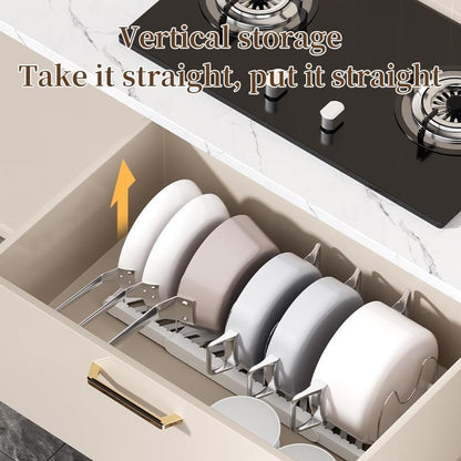 Pot Rack -Expandable Pan Organizer for Cabinet,Pot Lid Holder with 7 Adjustable Compartment for Kitchen Cabinet Cookware Baking Frying Rack,Apricot