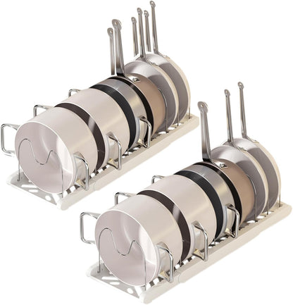 Pot Rack -Expandable Pan Organizer for Cabinet,Pot Lid Holder with 7 Adjustable Compartment for Kitchen Cabinet Cookware Baking Frying Rack,Apricot