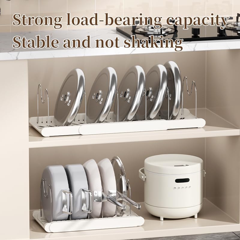 Pot Rack -Expandable Pan Organizer for Cabinet,Pot Lid Holder with 7 Adjustable Compartment for Kitchen Cabinet Cookware Baking Frying Rack,Apricot