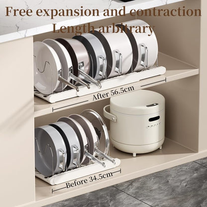 Pot Rack -Expandable Pan Organizer for Cabinet,Pot Lid Holder with 7 Adjustable Compartment for Kitchen Cabinet Cookware Baking Frying Rack,Apricot