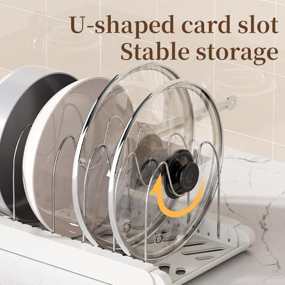Pot Rack -Expandable Pan Organizer for Cabinet,Pot Lid Holder with 7 Adjustable Compartment for Kitchen Cabinet Cookware Baking Frying Rack,Apricot