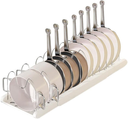 Pot Rack -Expandable Pan Organizer for Cabinet,Pot Lid Holder with 7 Adjustable Compartment for Kitchen Cabinet Cookware Baking Frying Rack,Apricot