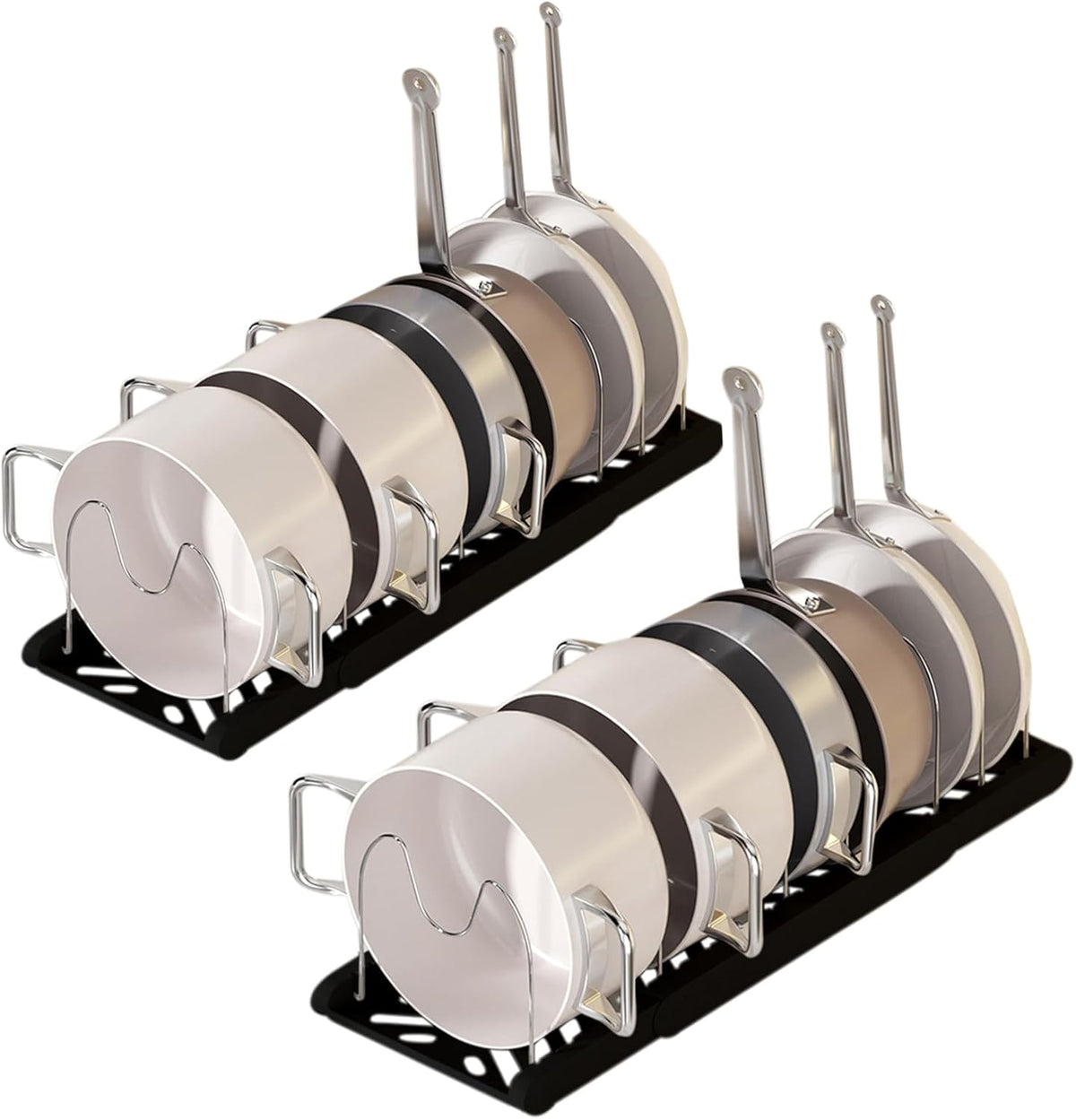 Pot Rack -Expandable Pan Organizer for Cabinet,Pot Lid Holder with 7 Adjustable Compartment for Kitchen Cabinet Cookware Baking Frying Rack,Apricot