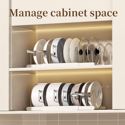 Pot Rack -Expandable Pan Organizer for Cabinet,Pot Lid Holder with 7 Adjustable Compartment for Kitchen Cabinet Cookware Baking Frying Rack,Apricot