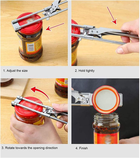 Jar Opener for Weak Hands,Adjustable Stainless Steel Can Opener, Jar Gripper Tight Lid Opener, Kitchen Gadgets, Easy Jar Opener for the Elderly and Children (1Pc)