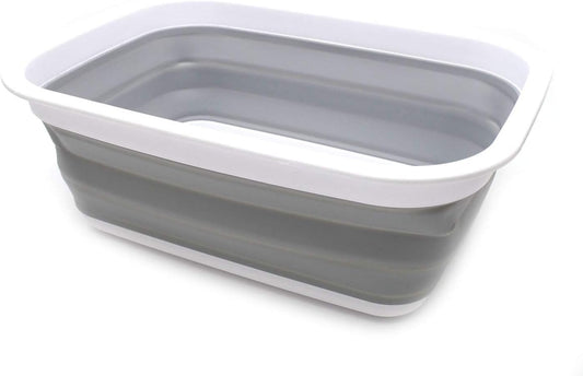9.2L (2.37Gallon) Collapsible Wash Basin - Foldable Outdoor Picnic Basket - Portable Plastic Tub - Space Saving Storage Container with Size : 15.3 x 11.2 x 5.5/1.5" (M, Gray)