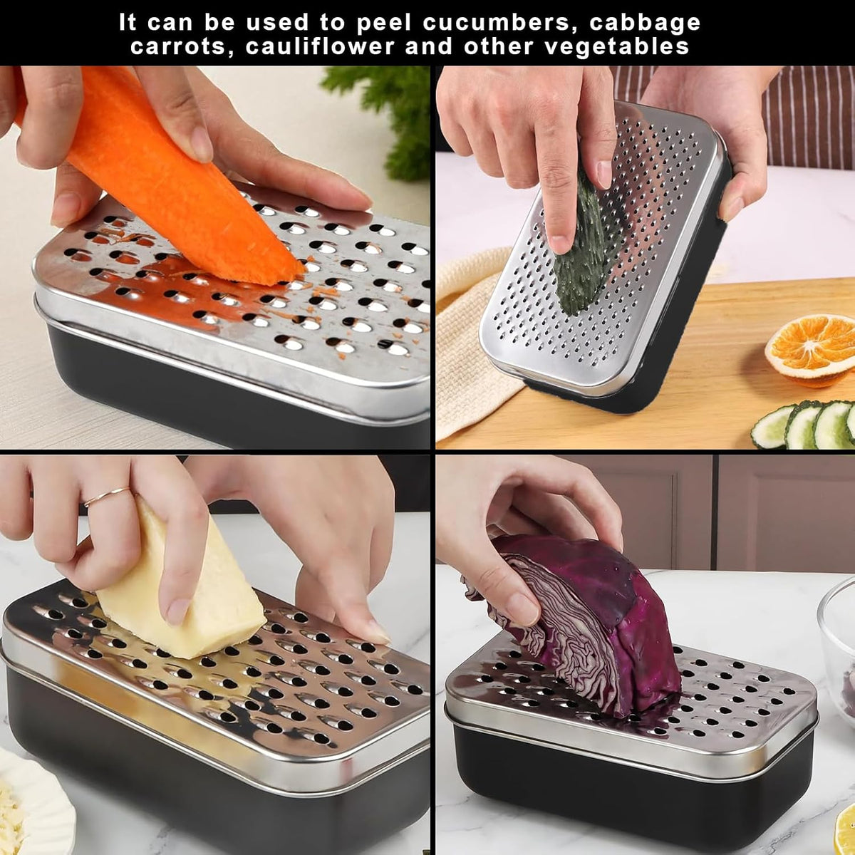 Cheese Grater With Container,Box Grater Cheese Shredder Lemon Zester,Kitchen Stainless Steel Food Grater,Perfect For Hard Parmesan Or Soft Cheddar Cheeses,Ginger,Butter Etc