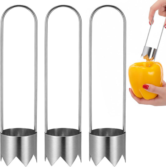 3 PCS Corer Tool, Stainless Steel Pepper Seed Corer Remover Multifunctional Fruit And Vegetable Core Remover Kitchen Gadget for Pepper Pineapple Pear Vegetable Cores