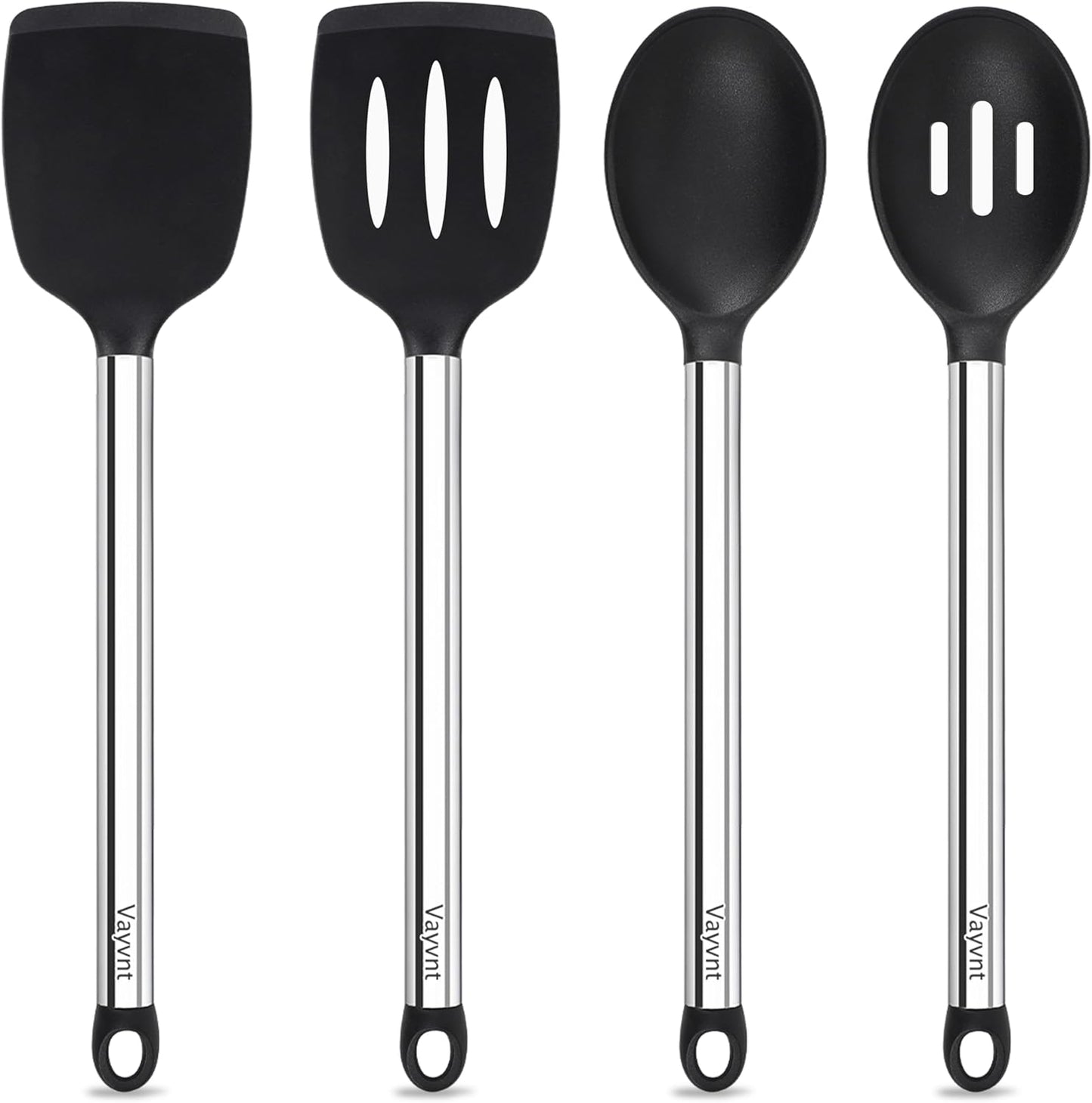 Silicone Kitchen Utensils Set, NonToxic, Plastic-Free, 8PCS, Blue | Heat Resistant Silicone Cooking Utensils, Non Scratch Spatula for Non Stick Pan, Long Stainless Steel Handle, Dishwasher Safe