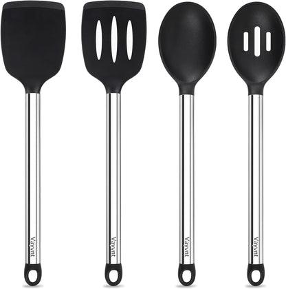 Silicone Kitchen Utensils Set, NonToxic, Plastic-Free, 8PCS, Blue | Heat Resistant Silicone Cooking Utensils, Non Scratch Spatula for Non Stick Pan, Long Stainless Steel Handle, Dishwasher Safe