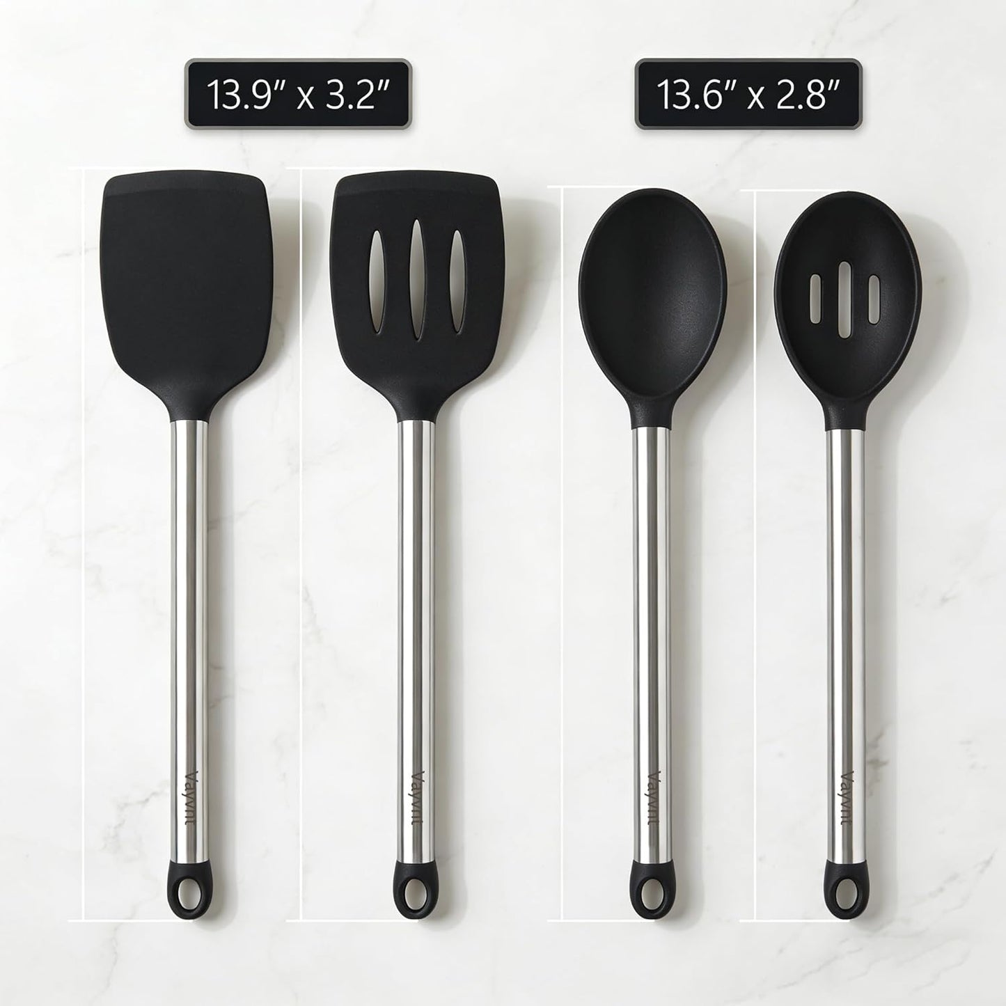 Silicone Kitchen Utensils Set, NonToxic, Plastic-Free, 8PCS, Blue | Heat Resistant Silicone Cooking Utensils, Non Scratch Spatula for Non Stick Pan, Long Stainless Steel Handle, Dishwasher Safe