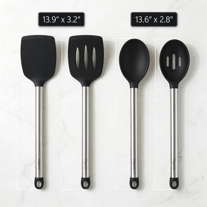 Silicone Kitchen Utensils Set, NonToxic, Plastic-Free, 8PCS, Blue | Heat Resistant Silicone Cooking Utensils, Non Scratch Spatula for Non Stick Pan, Long Stainless Steel Handle, Dishwasher Safe