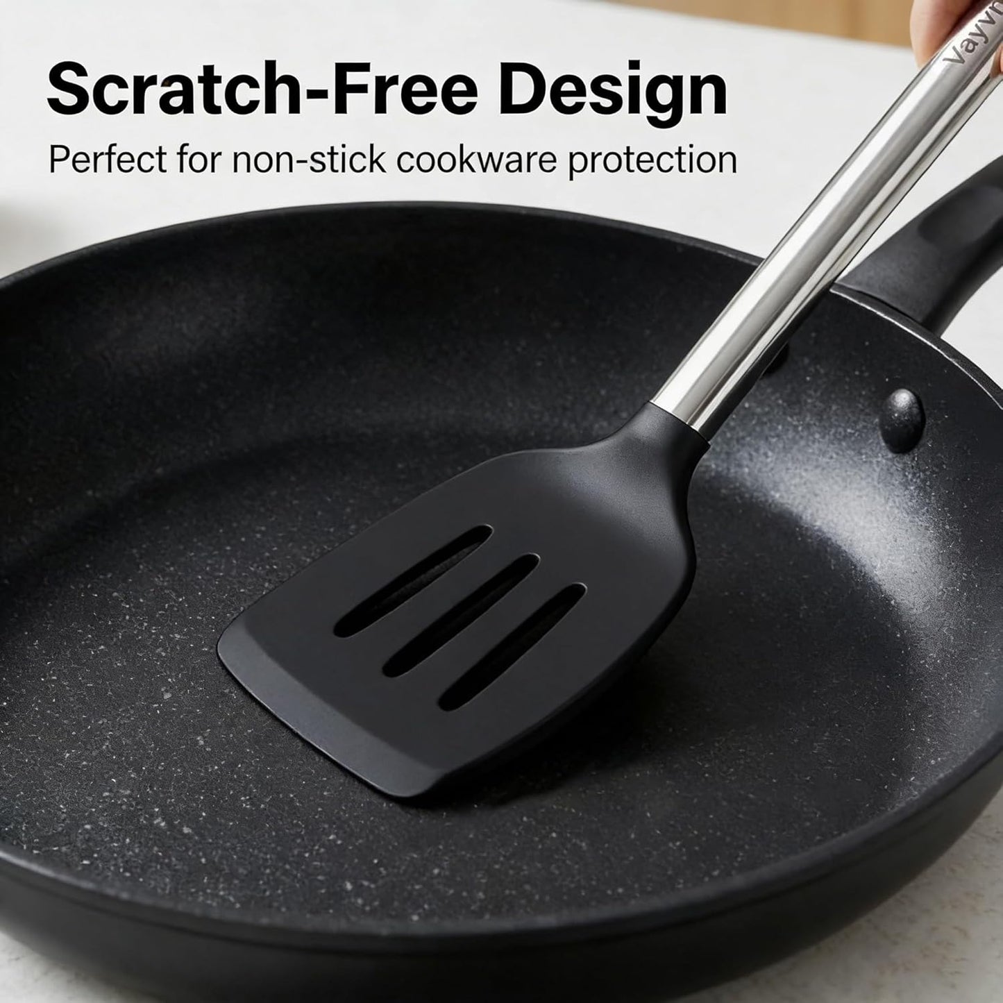 Silicone Kitchen Utensils Set, NonToxic, Plastic-Free, 8PCS, Blue | Heat Resistant Silicone Cooking Utensils, Non Scratch Spatula for Non Stick Pan, Long Stainless Steel Handle, Dishwasher Safe