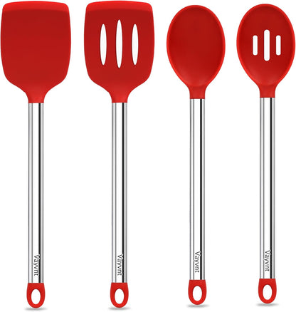Silicone Kitchen Utensils Set, NonToxic, Plastic-Free, 8PCS, Blue | Heat Resistant Silicone Cooking Utensils, Non Scratch Spatula for Non Stick Pan, Long Stainless Steel Handle, Dishwasher Safe