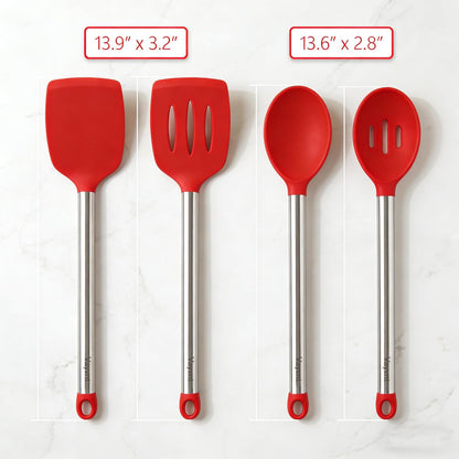 Silicone Kitchen Utensils Set, NonToxic, Plastic-Free, 8PCS, Blue | Heat Resistant Silicone Cooking Utensils, Non Scratch Spatula for Non Stick Pan, Long Stainless Steel Handle, Dishwasher Safe