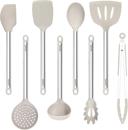 Silicone Kitchen Utensils Set, NonToxic, Plastic-Free, 8PCS, Blue | Heat Resistant Silicone Cooking Utensils, Non Scratch Spatula for Non Stick Pan, Long Stainless Steel Handle, Dishwasher Safe