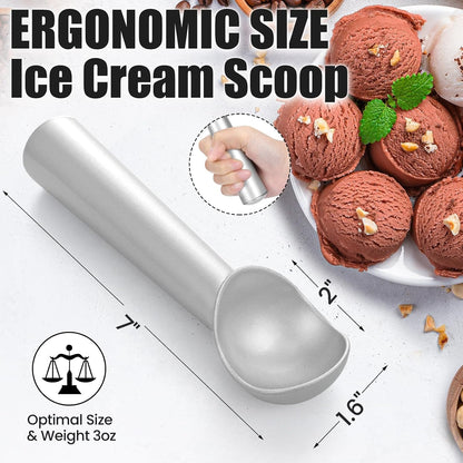 7 inch Metal Ice Cream Scoop with Ergonomic Grip Handle, Silver