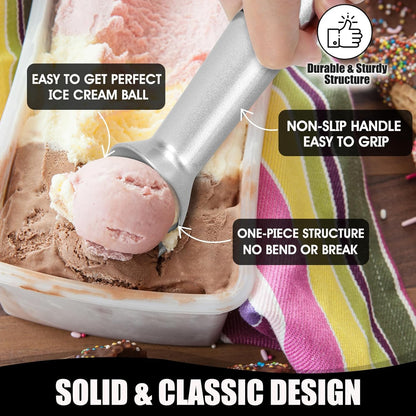 7 inch Metal Ice Cream Scoop with Ergonomic Grip Handle, Silver