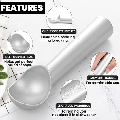 7 inch Metal Ice Cream Scoop with Ergonomic Grip Handle, Silver