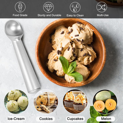 7 inch Metal Ice Cream Scoop with Ergonomic Grip Handle, Silver