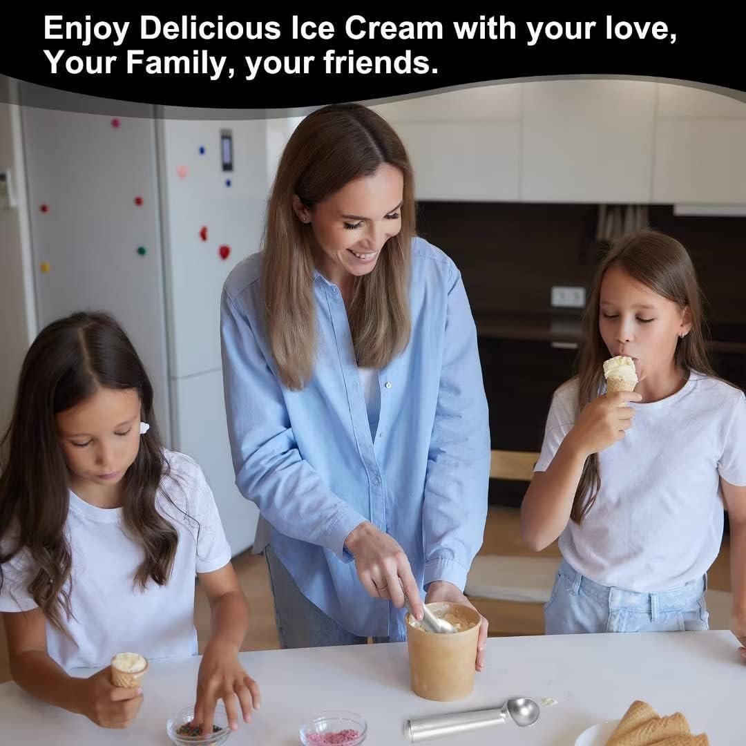 7 inch Metal Ice Cream Scoop with Ergonomic Grip Handle, Silver