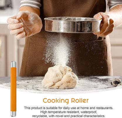 Rolling Pin Dough Roller for Baking with Thickened Non Stick Silicone Metal Handle Rolling Pin Stainless steel Fondant Roller Pin Cookie Pastry Kitchen Accessories 13.8 X 1.5 Inches