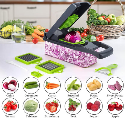 Vegetable Chopper 16-in-1 Pro Onion & Food Slicer Dicer Veggie Cutter with 11 Blades & Container Kitchen Utensil Set for Cooking & Meal Prep Useful Gadget for New Homeowners