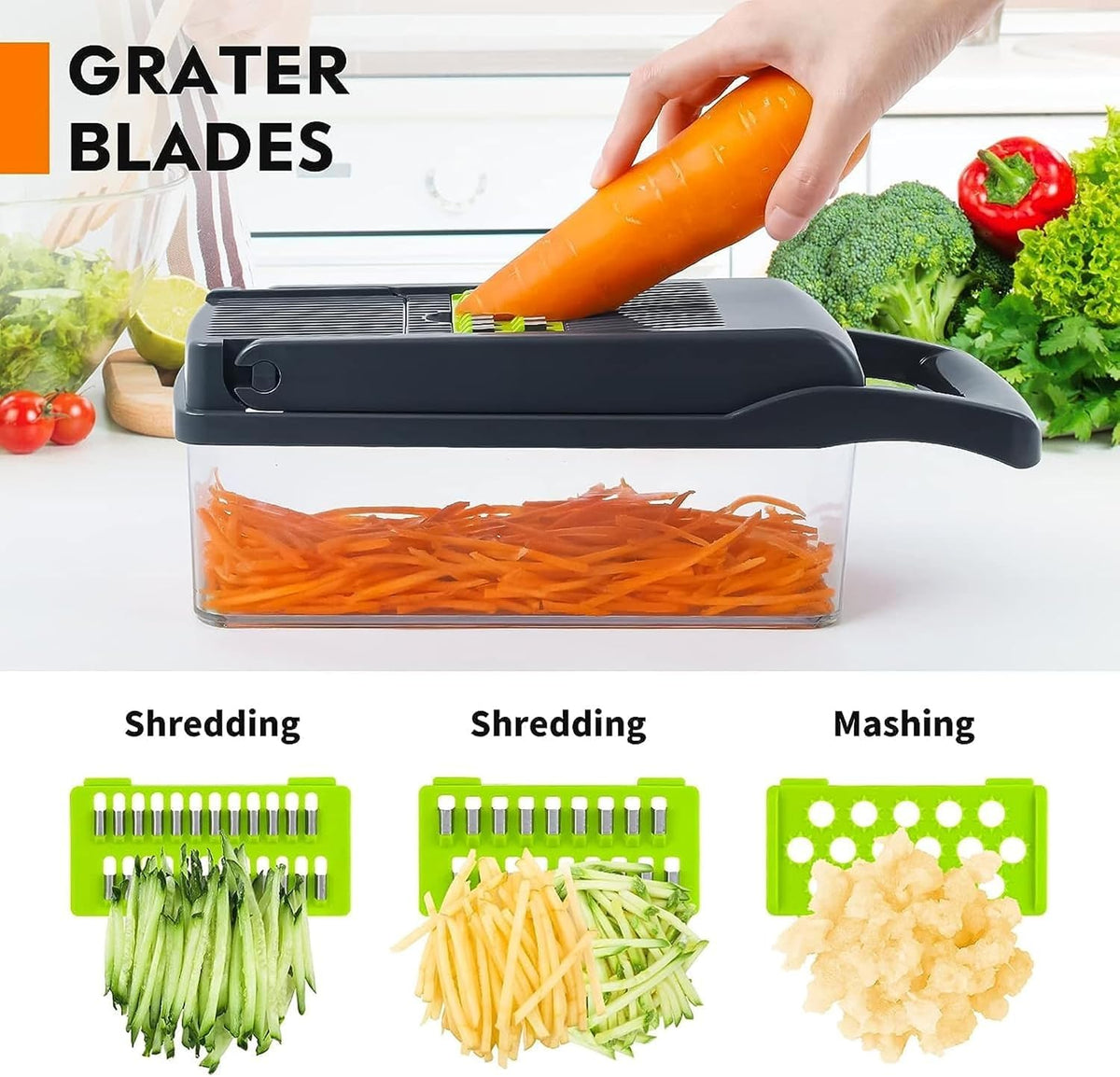 Vegetable Chopper 16-in-1 Pro Onion & Food Slicer Dicer Veggie Cutter with 11 Blades & Container Kitchen Utensil Set for Cooking & Meal Prep Useful Gadget for New Homeowners