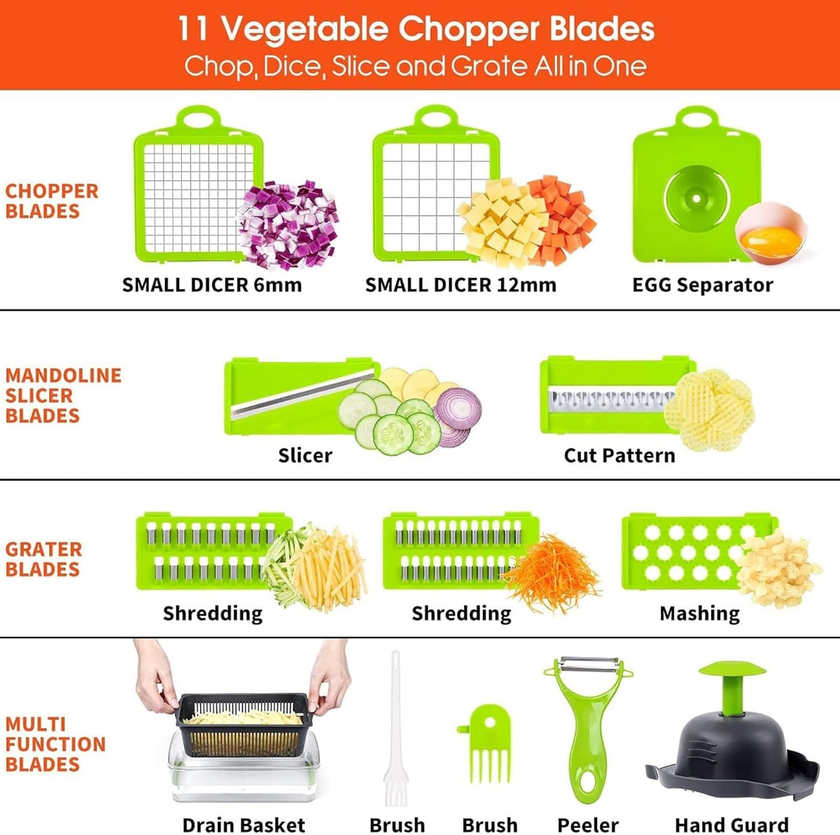 Vegetable Chopper 16-in-1 Pro Onion & Food Slicer Dicer Veggie Cutter with 11 Blades & Container Kitchen Utensil Set for Cooking & Meal Prep Useful Gadget for New Homeowners