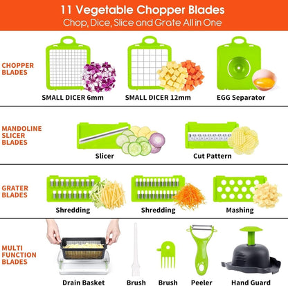 Vegetable Chopper 16-in-1 Pro Onion & Food Slicer Dicer Veggie Cutter with 11 Blades & Container Kitchen Utensil Set for Cooking & Meal Prep Useful Gadget for New Homeowners