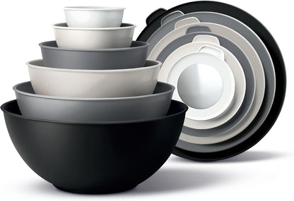 Mixing Bowls with Lids - 12 Piece Plastic Nesting Bowls Set includes 6 Prep Bowls and 6 Lids, Microwave Safe Mixing Bowl Set, Sage Embossed - Colors B