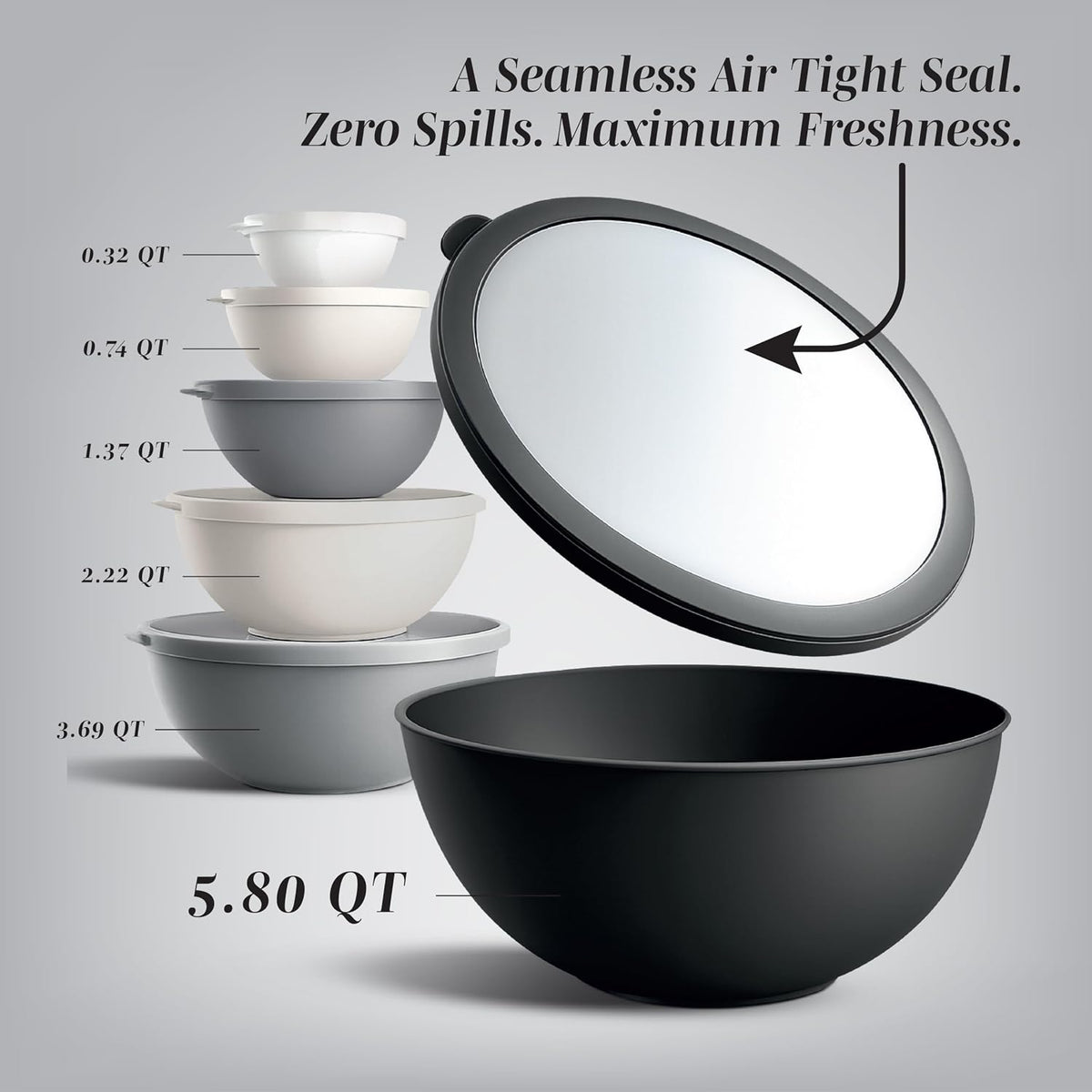 Mixing Bowls with Lids - 12 Piece Plastic Nesting Bowls Set includes 6 Prep Bowls and 6 Lids, Microwave Safe Mixing Bowl Set, Sage Embossed - Colors B