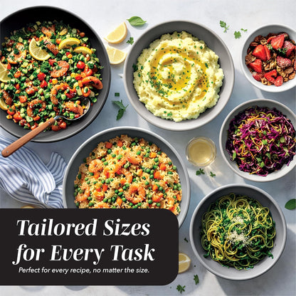 Mixing Bowls with Lids - 12 Piece Plastic Nesting Bowls Set includes 6 Prep Bowls and 6 Lids, Microwave Safe Mixing Bowl Set, Sage Embossed - Colors B