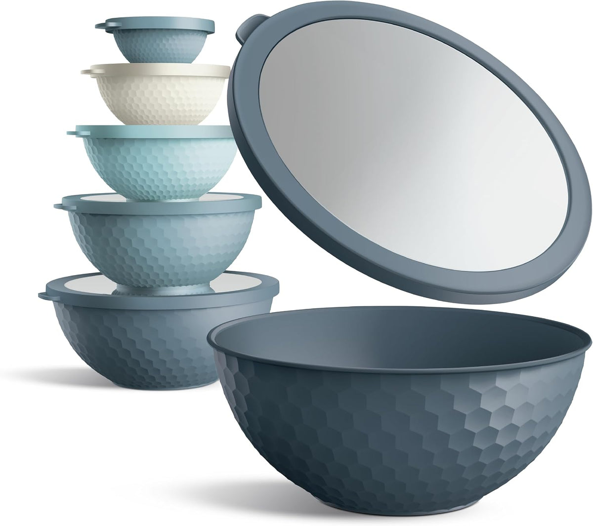 Mixing Bowls with Lids - 12 Piece Plastic Nesting Bowls Set includes 6 Prep Bowls and 6 Lids, Microwave Safe Mixing Bowl Set, Sage Embossed - Colors B