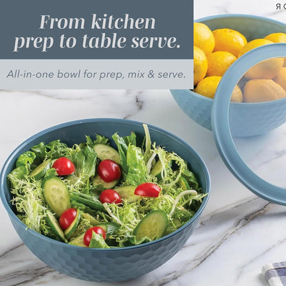 Mixing Bowls with Lids - 12 Piece Plastic Nesting Bowls Set includes 6 Prep Bowls and 6 Lids, Microwave Safe Mixing Bowl Set, Sage Embossed - Colors B