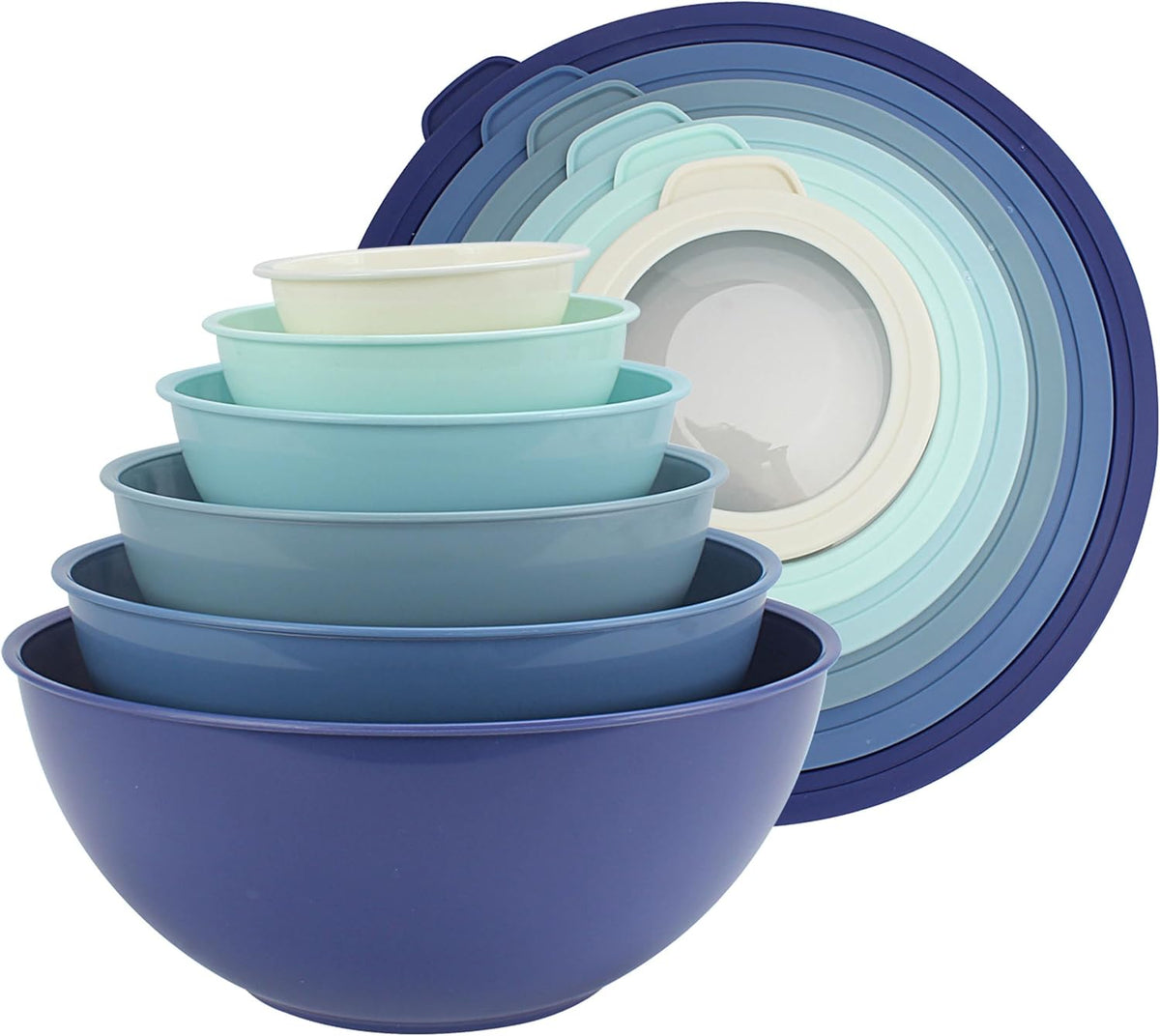 Mixing Bowls with Lids - 12 Piece Plastic Nesting Bowls Set includes 6 Prep Bowls and 6 Lids, Microwave Safe Mixing Bowl Set, Sage Embossed - Colors B