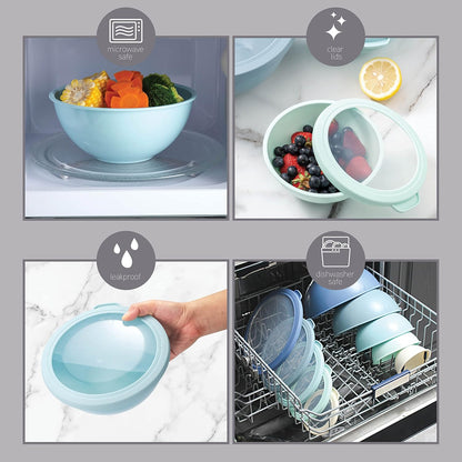 Mixing Bowls with Lids - 12 Piece Plastic Nesting Bowls Set includes 6 Prep Bowls and 6 Lids, Microwave Safe Mixing Bowl Set, Sage Embossed - Colors B