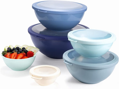 Mixing Bowls with Lids - 12 Piece Plastic Nesting Bowls Set includes 6 Prep Bowls and 6 Lids, Microwave Safe Mixing Bowl Set, Sage Embossed - Colors B