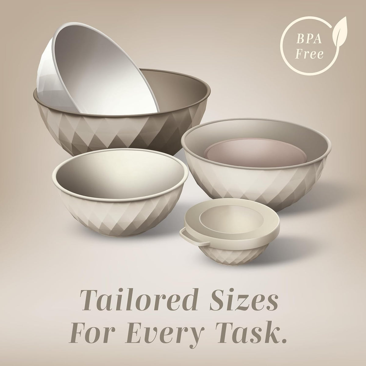 Mixing Bowls with Lids - 12 Piece Plastic Nesting Bowls Set includes 6 Prep Bowls and 6 Lids, Microwave Safe Mixing Bowl Set, Sage Embossed - Colors B