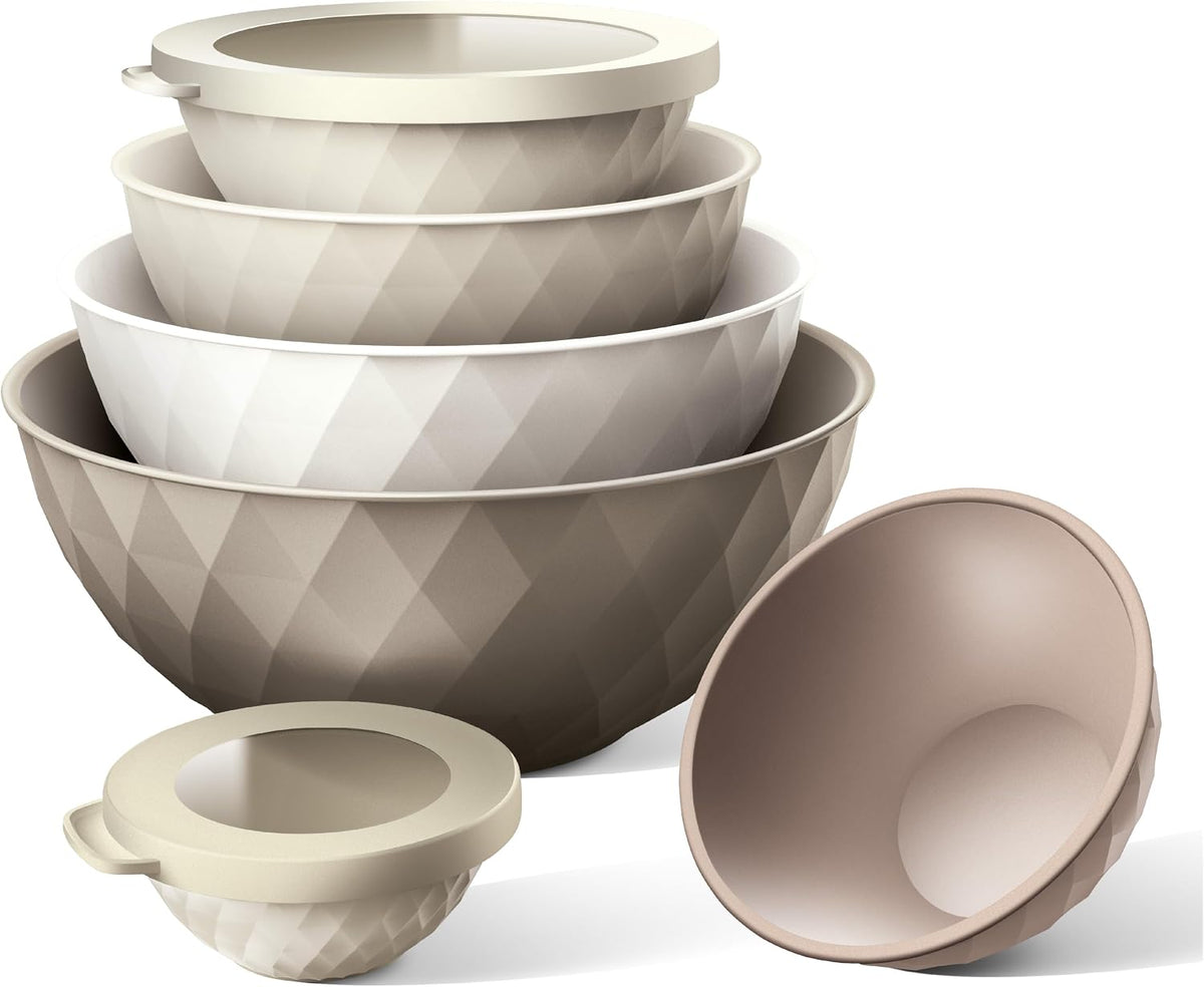 Mixing Bowls with Lids - 12 Piece Plastic Nesting Bowls Set includes 6 Prep Bowls and 6 Lids, Microwave Safe Mixing Bowl Set, Sage Embossed - Colors B