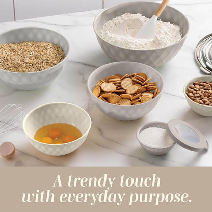 Mixing Bowls with Lids - 12 Piece Plastic Nesting Bowls Set includes 6 Prep Bowls and 6 Lids, Microwave Safe Mixing Bowl Set, Sage Embossed - Colors B