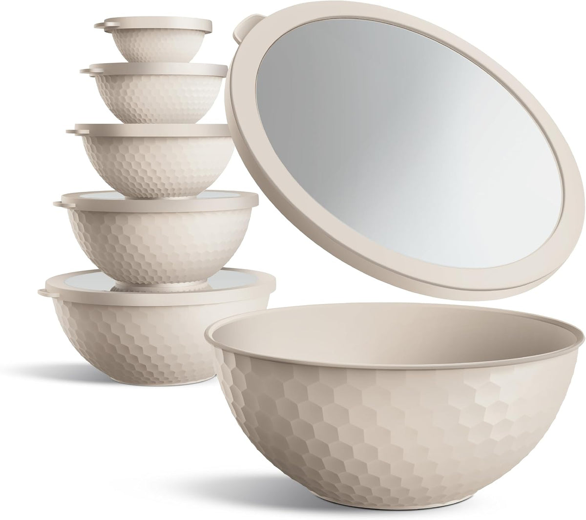 Mixing Bowls with Lids - 12 Piece Plastic Nesting Bowls Set includes 6 Prep Bowls and 6 Lids, Microwave Safe Mixing Bowl Set, Sage Embossed - Colors B