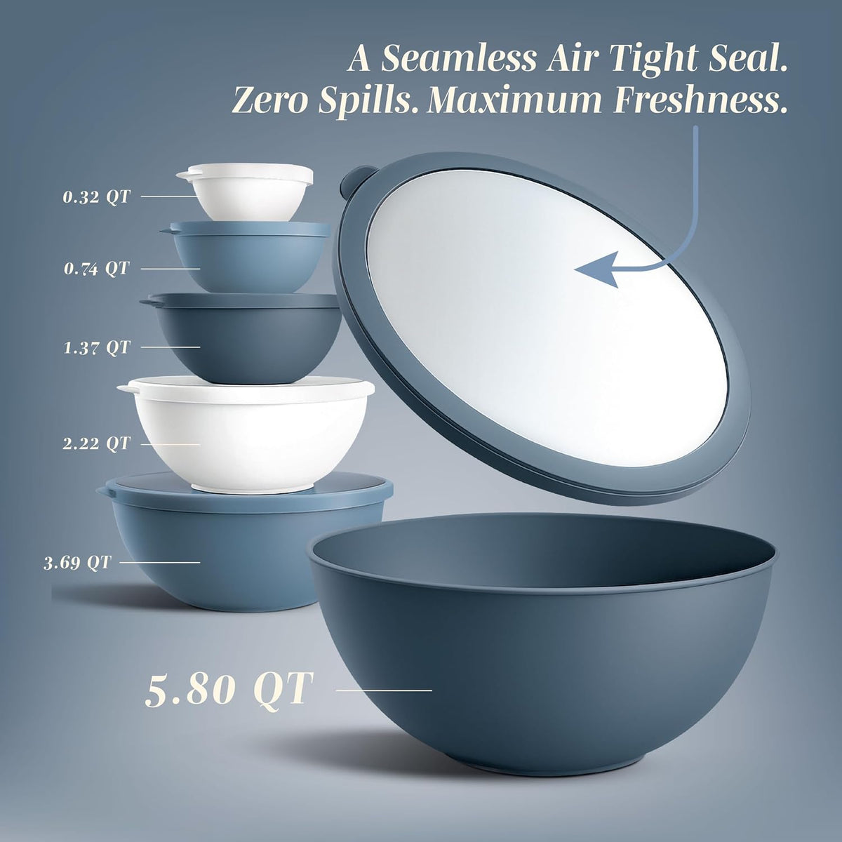 Mixing Bowls with Lids - 12 Piece Plastic Nesting Bowls Set includes 6 Prep Bowls and 6 Lids, Microwave Safe Mixing Bowl Set, Sage Embossed - Colors B