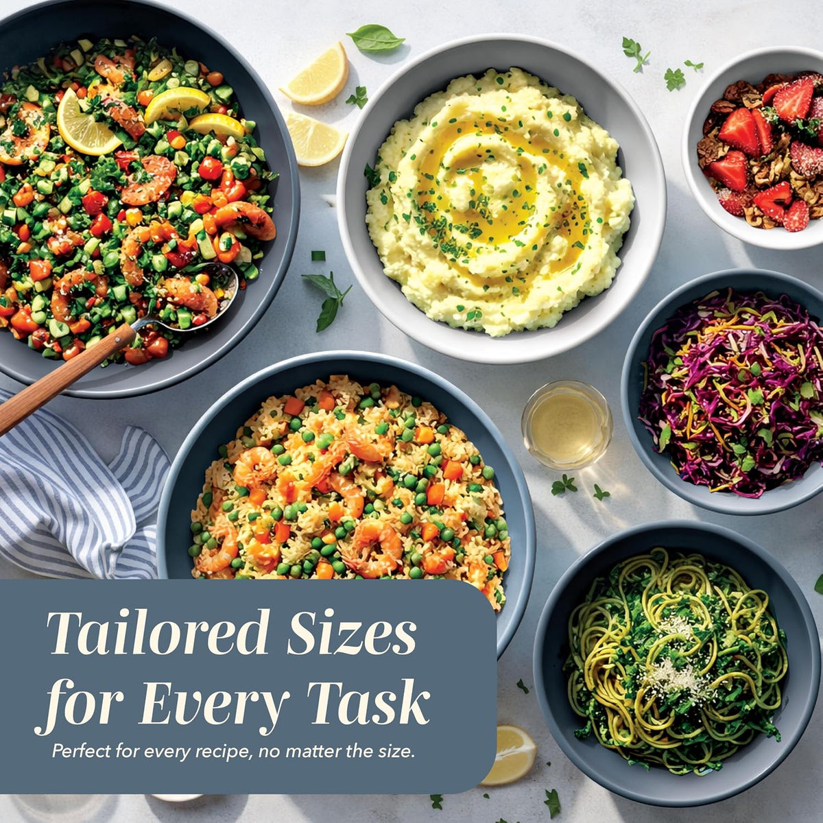 Mixing Bowls with Lids - 12 Piece Plastic Nesting Bowls Set includes 6 Prep Bowls and 6 Lids, Microwave Safe Mixing Bowl Set, Sage Embossed - Colors B