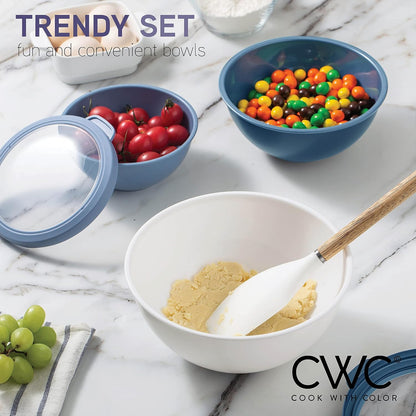 Mixing Bowls with Lids - 12 Piece Plastic Nesting Bowls Set includes 6 Prep Bowls and 6 Lids, Microwave Safe Mixing Bowl Set, Sage Embossed - Colors B