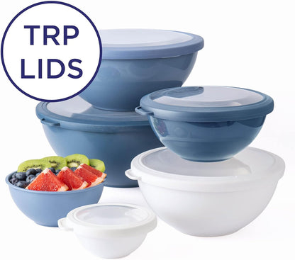 Mixing Bowls with Lids - 12 Piece Plastic Nesting Bowls Set includes 6 Prep Bowls and 6 Lids, Microwave Safe Mixing Bowl Set, Sage Embossed - Colors B