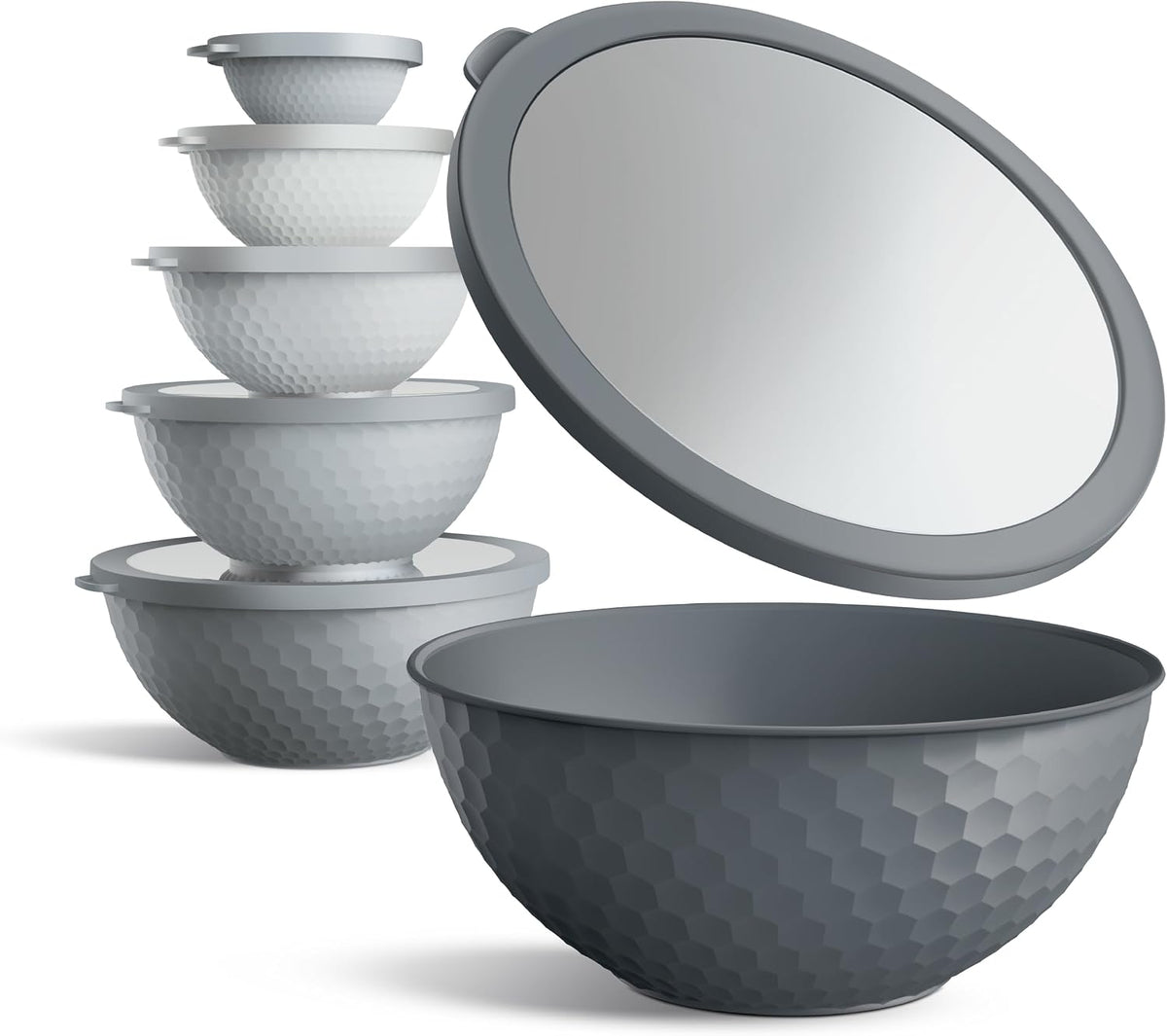 Mixing Bowls with Lids - 12 Piece Plastic Nesting Bowls Set includes 6 Prep Bowls and 6 Lids, Microwave Safe Mixing Bowl Set, Sage Embossed - Colors B
