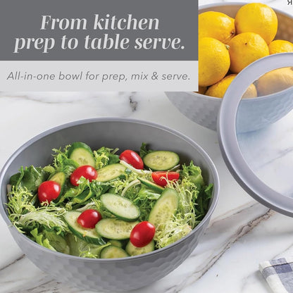 Mixing Bowls with Lids - 12 Piece Plastic Nesting Bowls Set includes 6 Prep Bowls and 6 Lids, Microwave Safe Mixing Bowl Set, Sage Embossed - Colors B